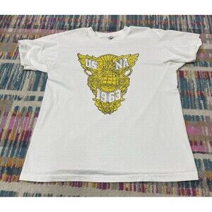 Vintage USNA 1963 Crest Logo Single Stitch White T Shirt Sz Large Naval Academy